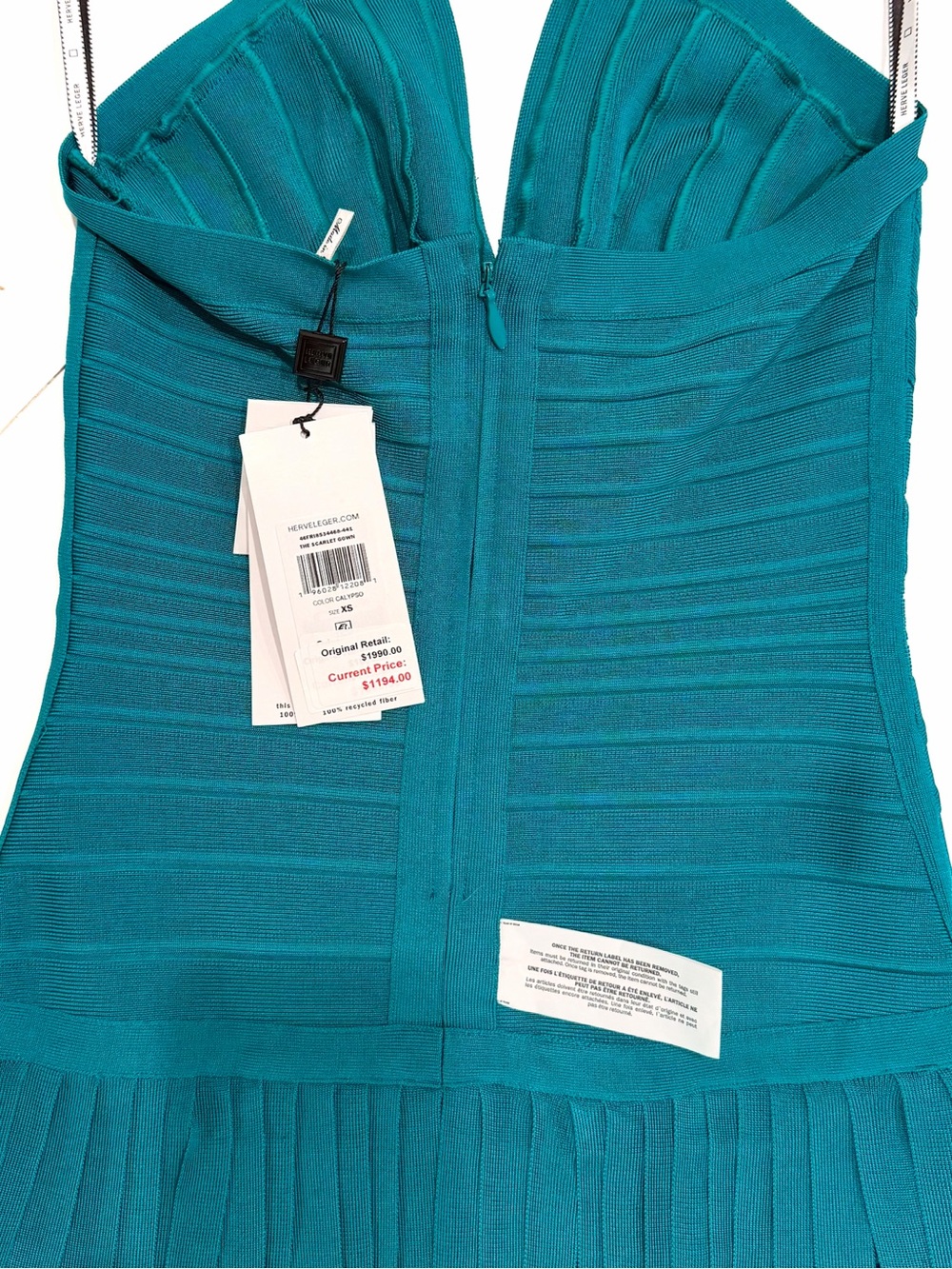 HERVE LEGER  Scarlet Gown XS Bandage Maxi in Calypso Blue NWT - Picture 8 of 8